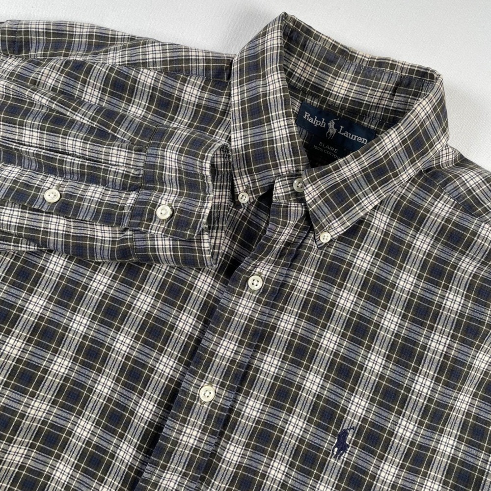 Ralph Lauren Men's Blaire Plaid Button Down Shirt Cotton Long‎ Sleeve L